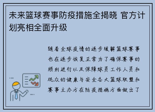 未来篮球赛事防疫措施全揭晓 官方计划亮相全面升级