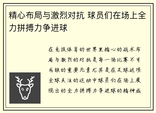 精心布局与激烈对抗 球员们在场上全力拼搏力争进球